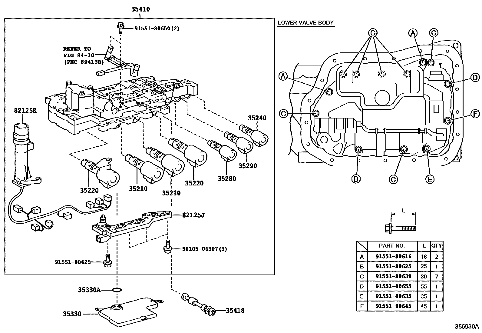 Toyota CAMRY 阀体和滤油网(ATM) EPC diagram — 356930A