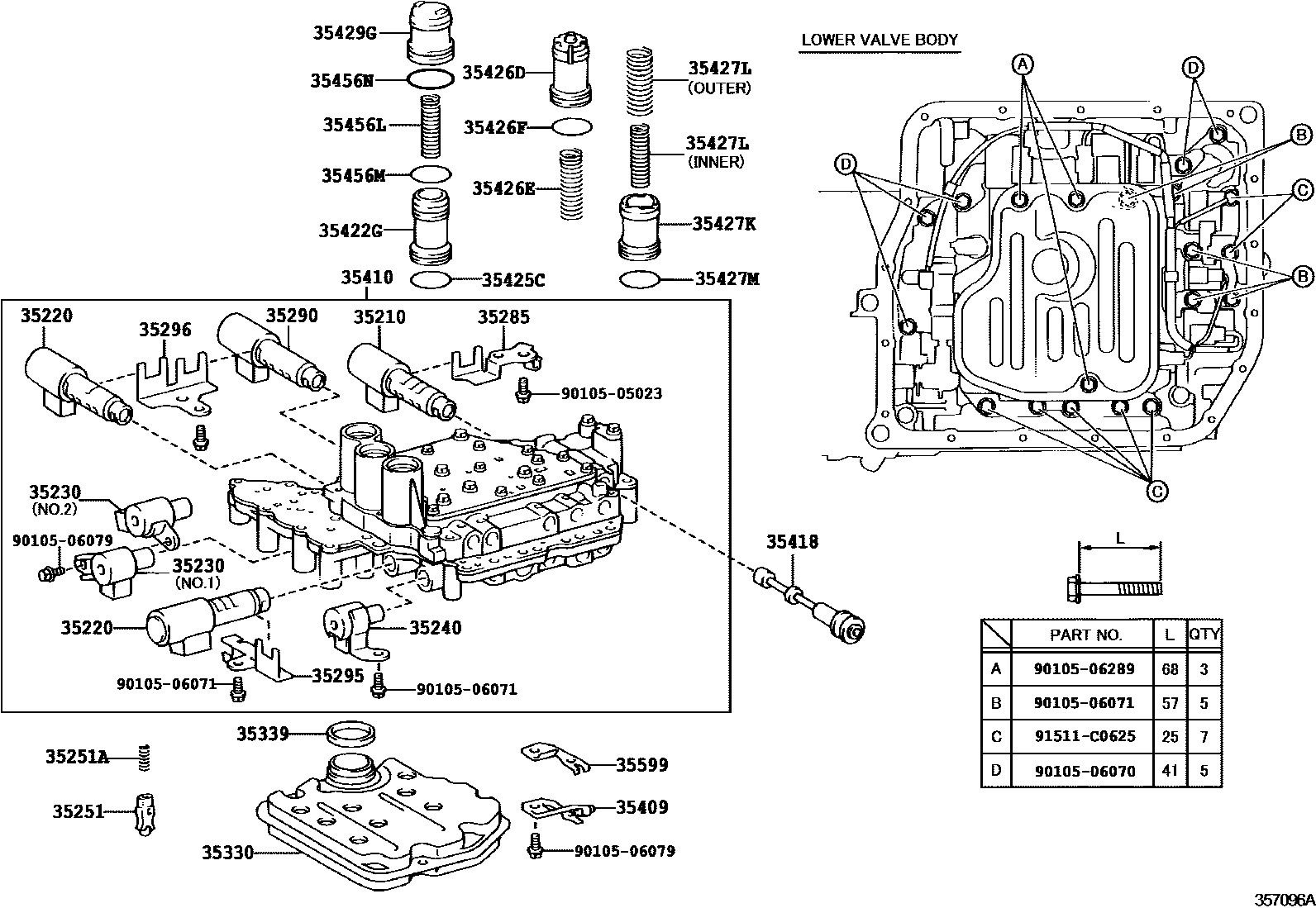 Toyota CAMRY 阀体和滤油网(ATM) EPC diagram — 357096A
