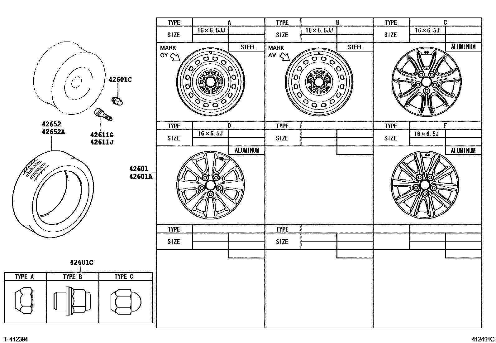 Toyota CAMRY 车轮和车轮盖 EPC diagram — 412411C