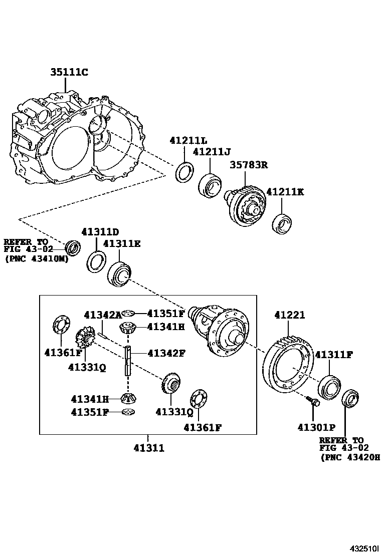 Toyota CAMRY 前桥壳和差速器 EPC diagram — 432510I