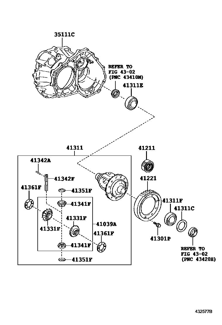 Toyota CAMRY 前桥壳和差速器 EPC diagram — 432577B