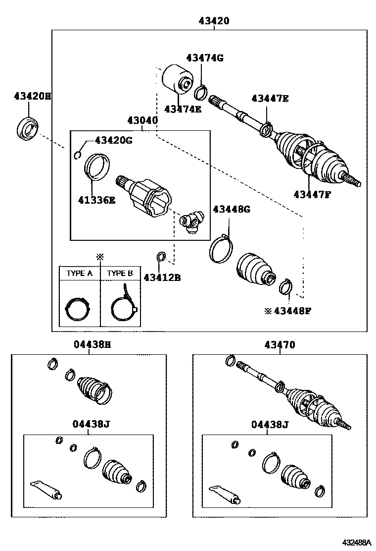 Toyota CAMRY Front Drive Shaft EPC diagram — 432488A