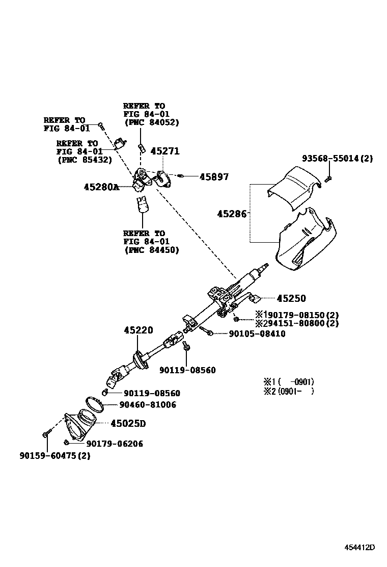Toyota CAMRY Steering Column & Shaft EPC diagram — 454412D