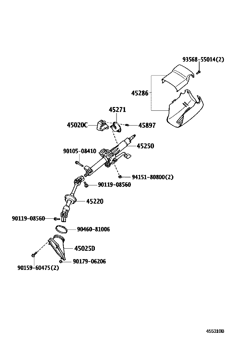 Toyota CAMRY Steering Column & Shaft EPC diagram — 455310B