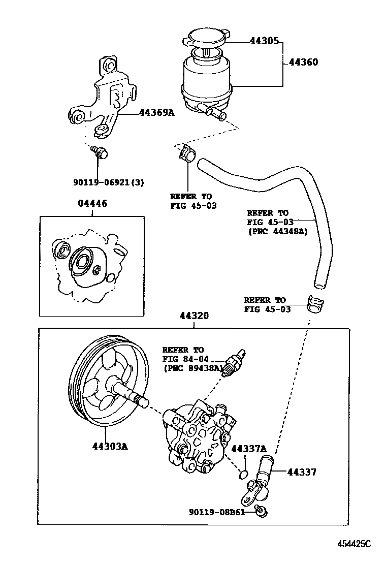 Toyota CAMRY 叶片泵和储油罐(动力转向) EPC diagram — 454425C