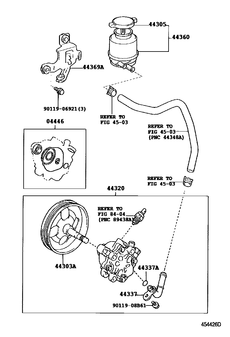 Toyota CAMRY 叶片泵和储油罐(动力转向) EPC diagram — 454426D