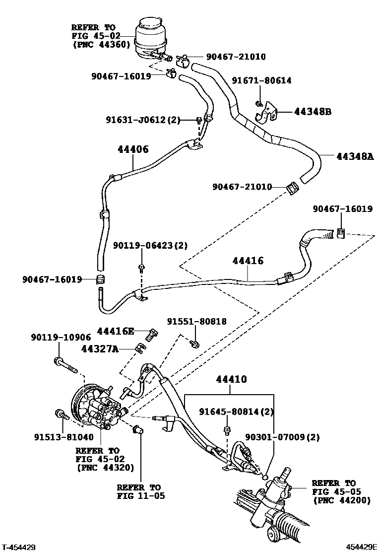 Toyota CAMRY 动力转向配管 EPC diagram — 454429E