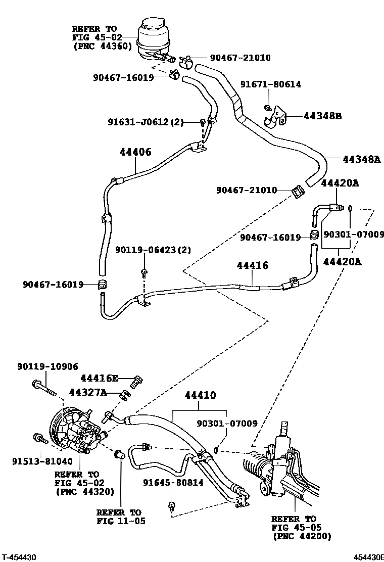 Toyota CAMRY 动力转向配管 EPC diagram — 454430E