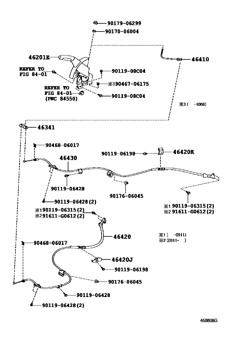 Toyota CAMRY Parking Brake & Cable EPC diagram — 460808G
