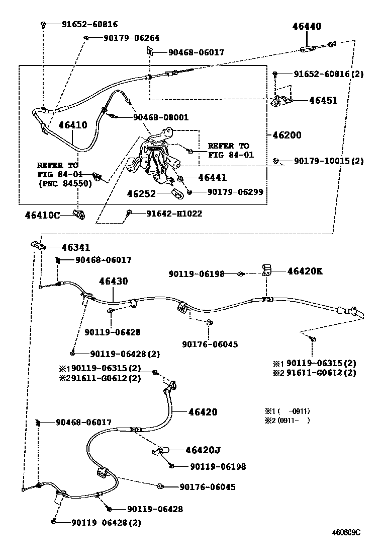 Toyota CAMRY Parking Brake & Cable EPC diagram — 460809C