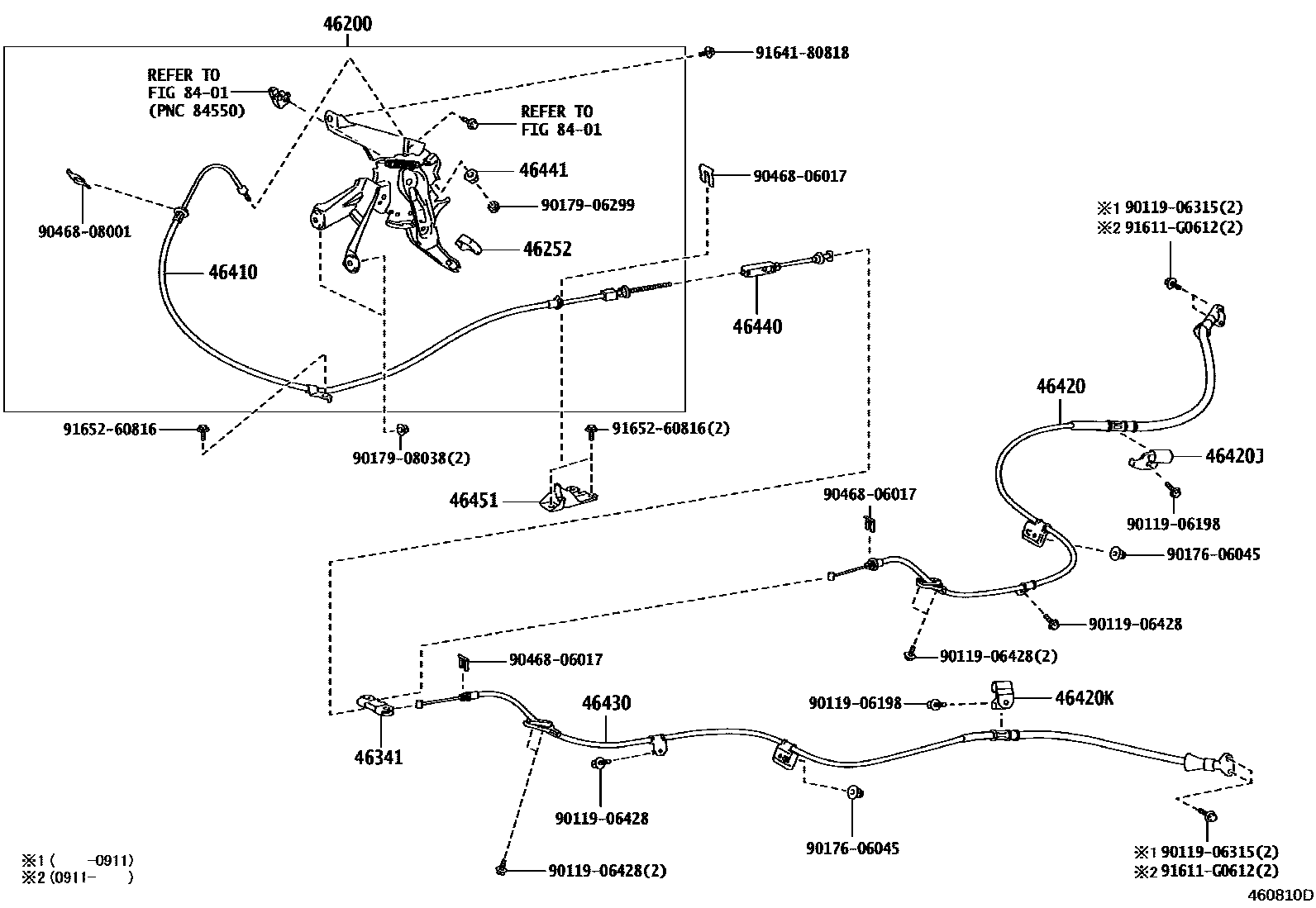 Toyota CAMRY Parking Brake & Cable EPC diagram — 460810D