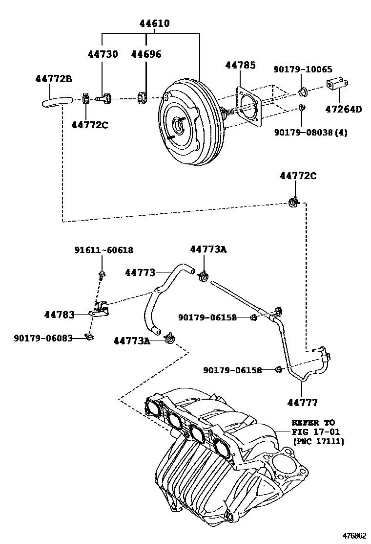Toyota CAMRY 制动助力器和真空管 EPC diagram — 476862
