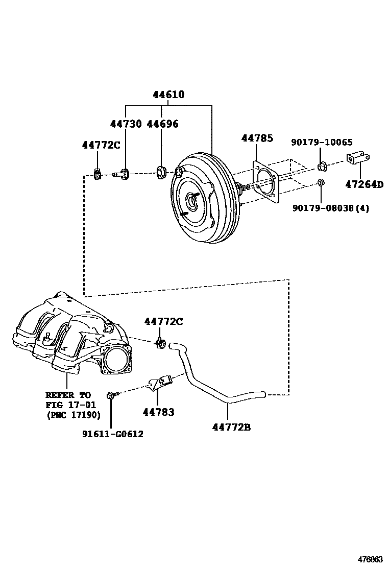 Toyota CAMRY 制动助力器和真空管 EPC diagram — 476863