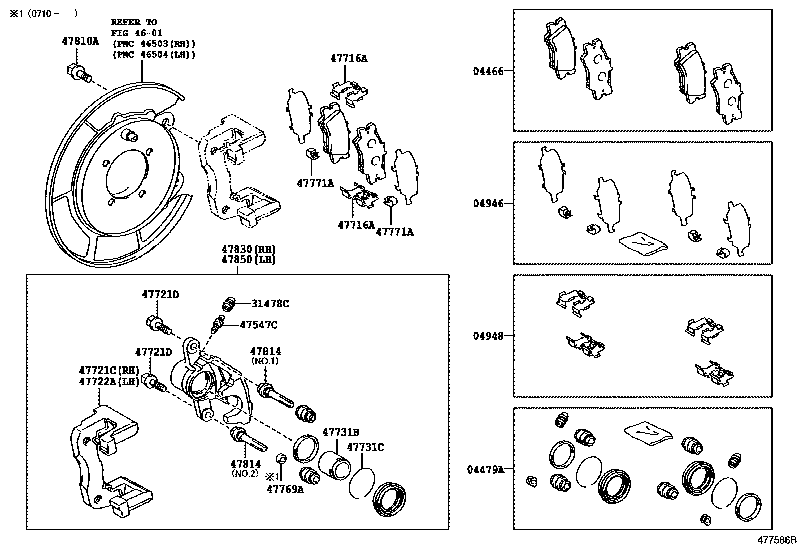 Toyota CAMRY 后盘式制动器卡钳和防尘罩 EPC diagram — 477586B