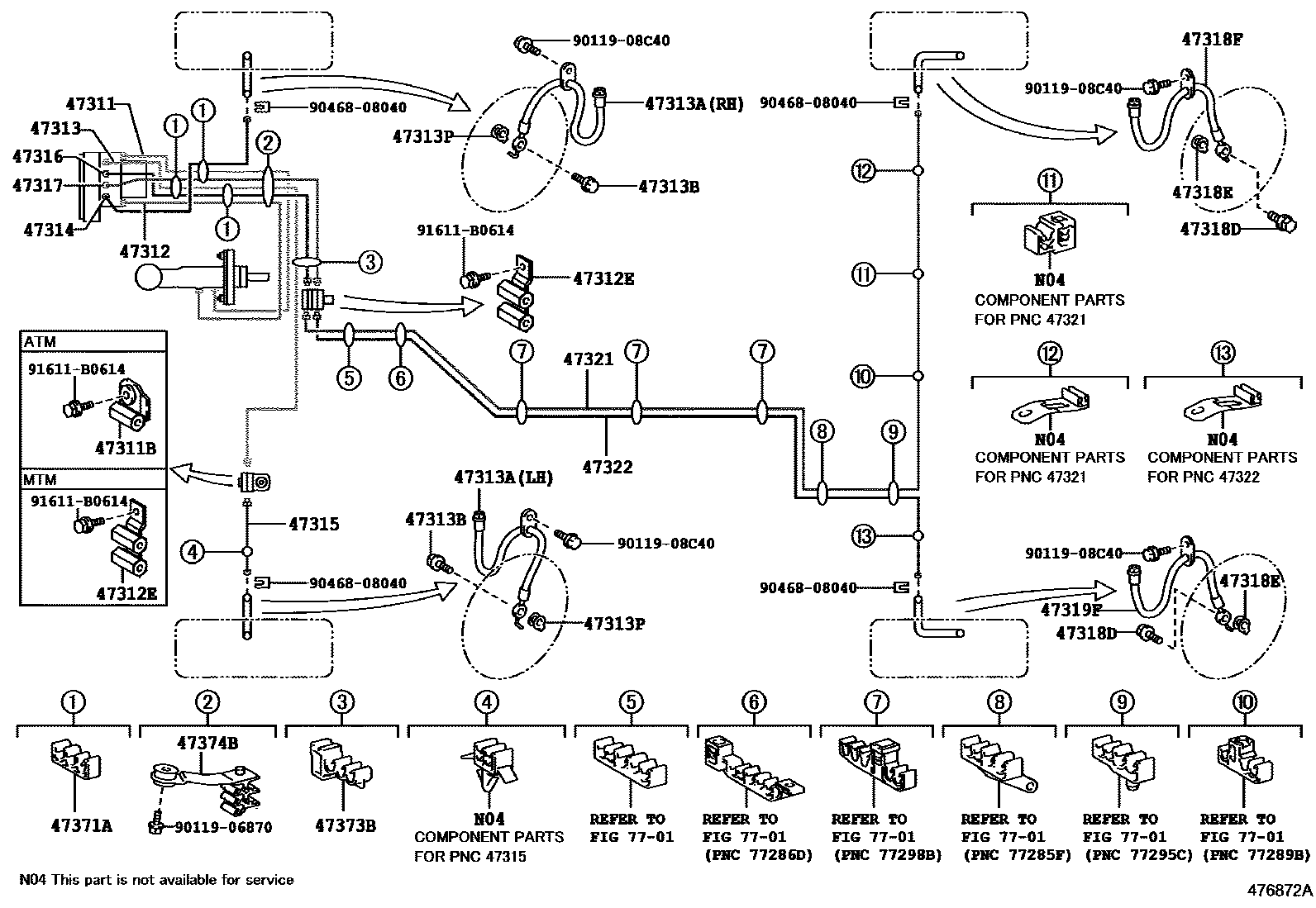 Toyota CAMRY 制动配管和卡箍 EPC diagram — 476872A