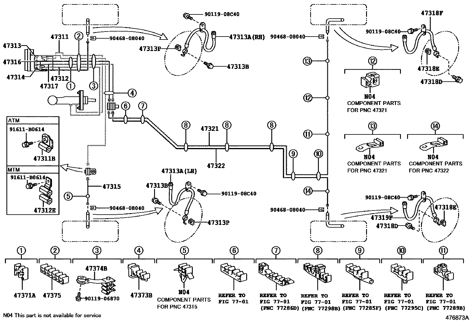 Toyota CAMRY 制动配管和卡箍 EPC diagram — 476873A