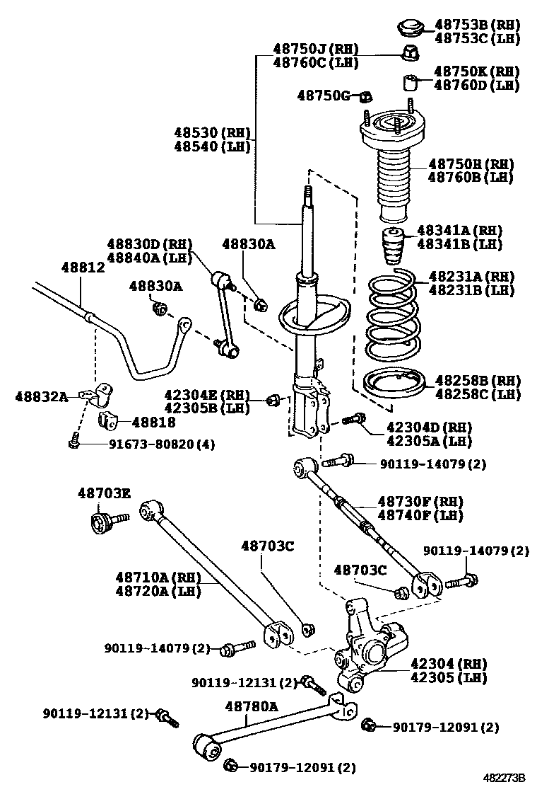 Toyota CAMRY Rear Spring & Shock Absorber EPC diagram — 482273B