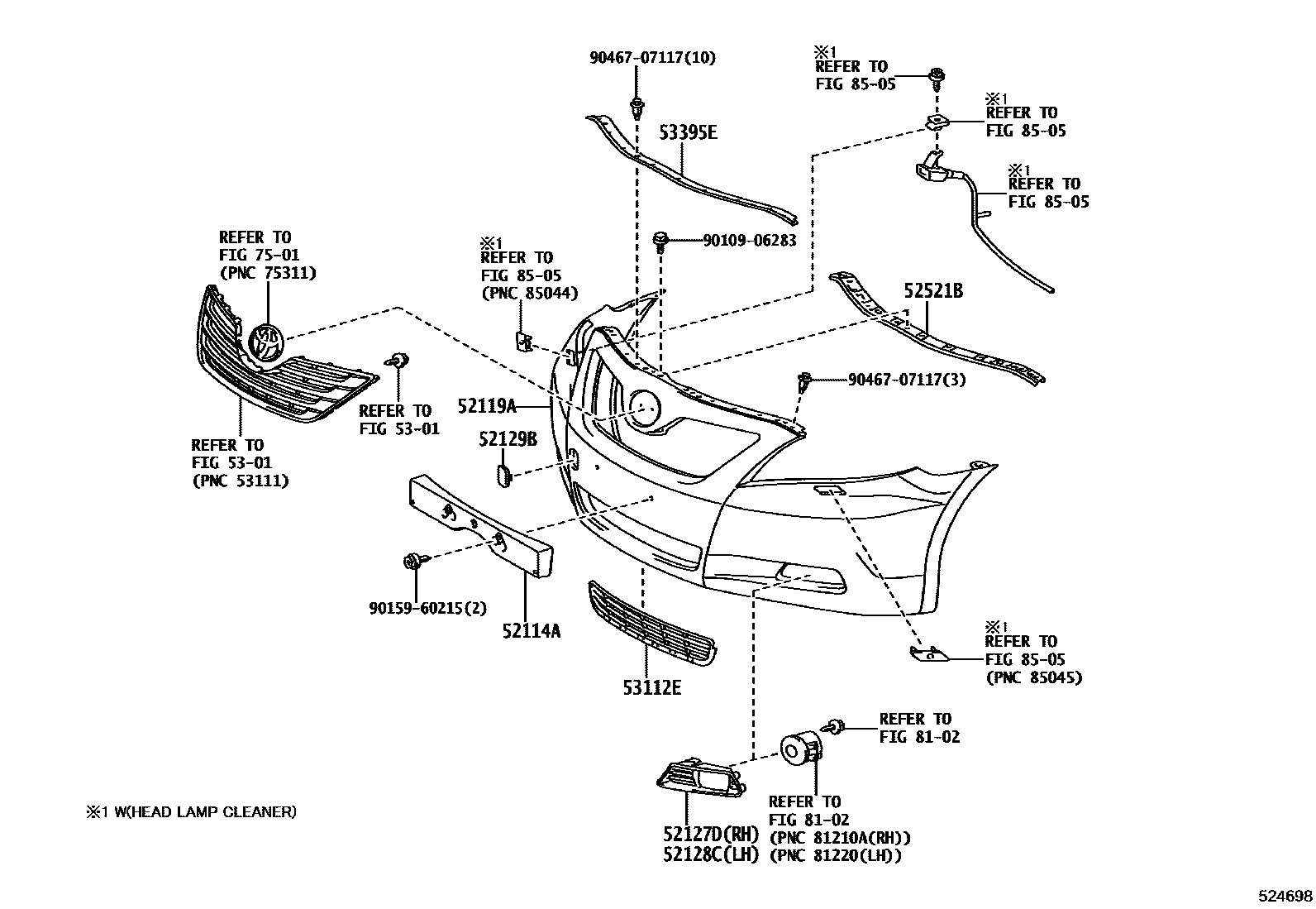 Toyota CAMRY 前保险杠及附件 EPC diagram — 524698