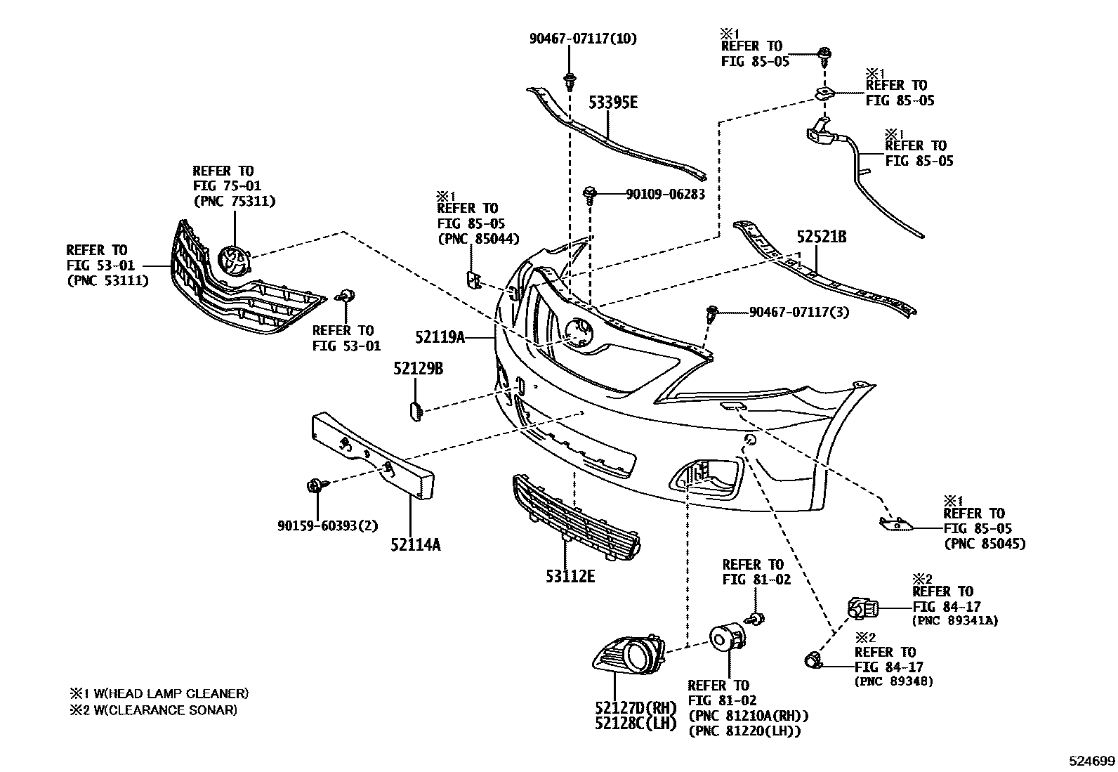 Toyota CAMRY 前保险杠及附件 EPC diagram — 524699