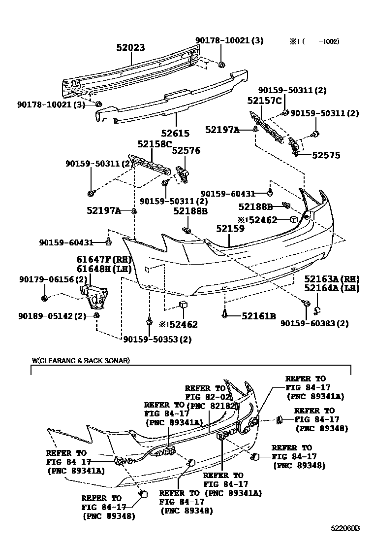 Toyota CAMRY 后保险杠及附件 EPC diagram — 522060B