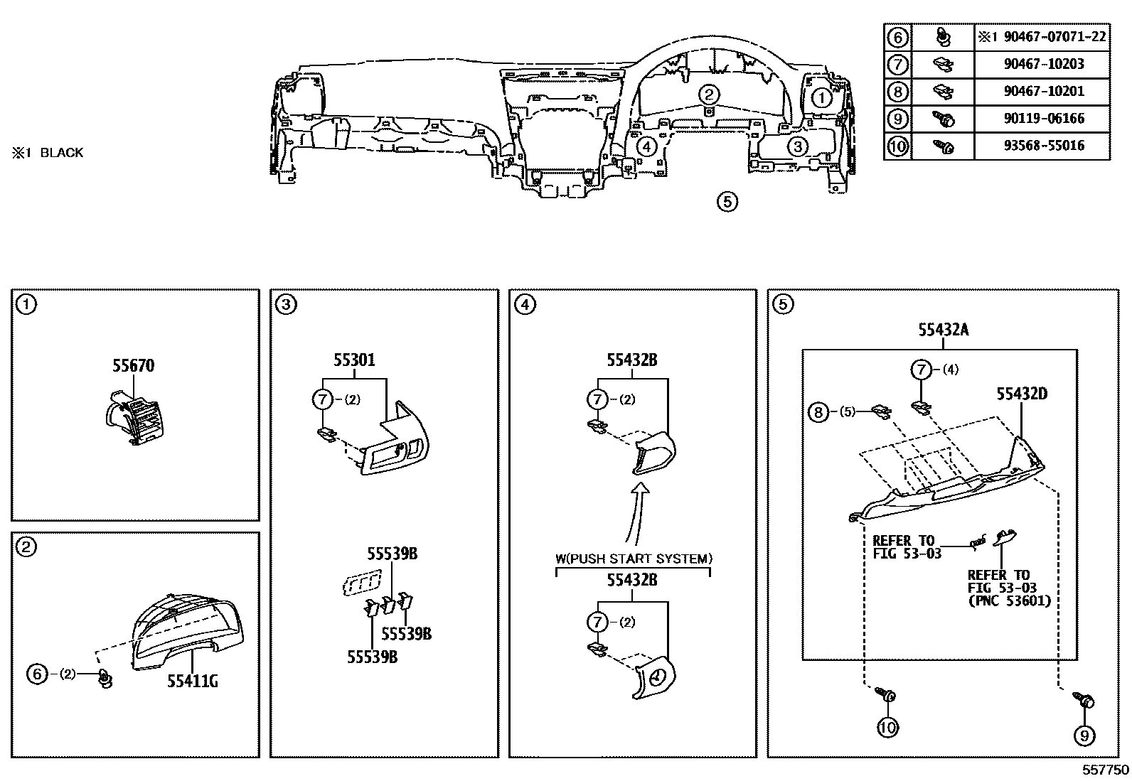 Toyota CAMRY 仪表板和手套箱 EPC diagram — 557750