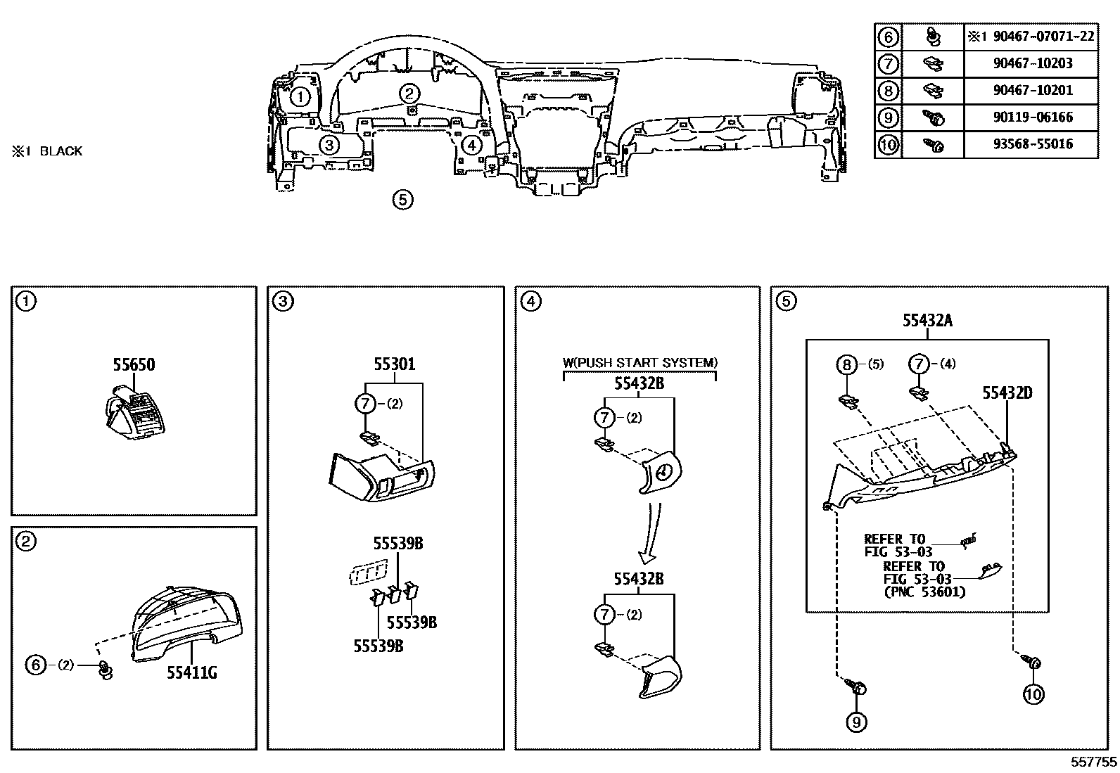 Toyota CAMRY 仪表板和手套箱 EPC diagram — 557755