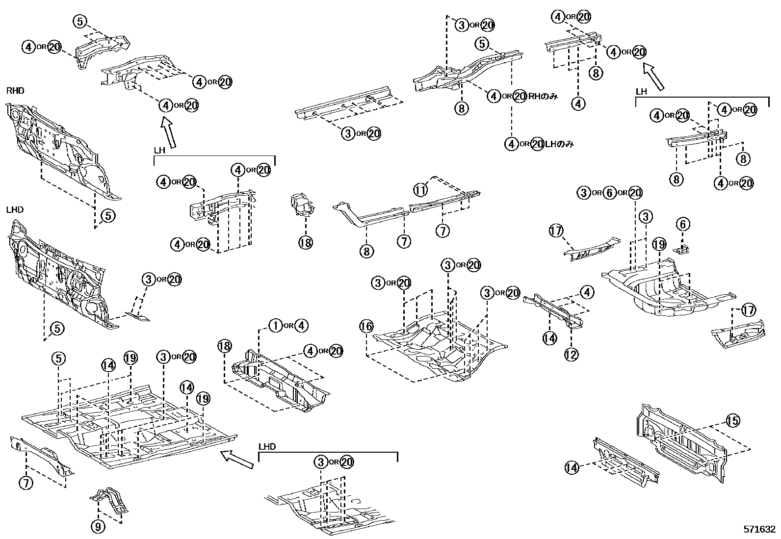 Toyota CAMRY hole plug EPC diagram — 571632