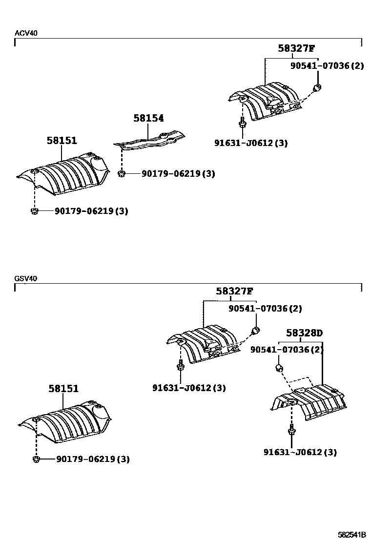 Toyota CAMRY 地板隔热垫 EPC diagram — 582541B