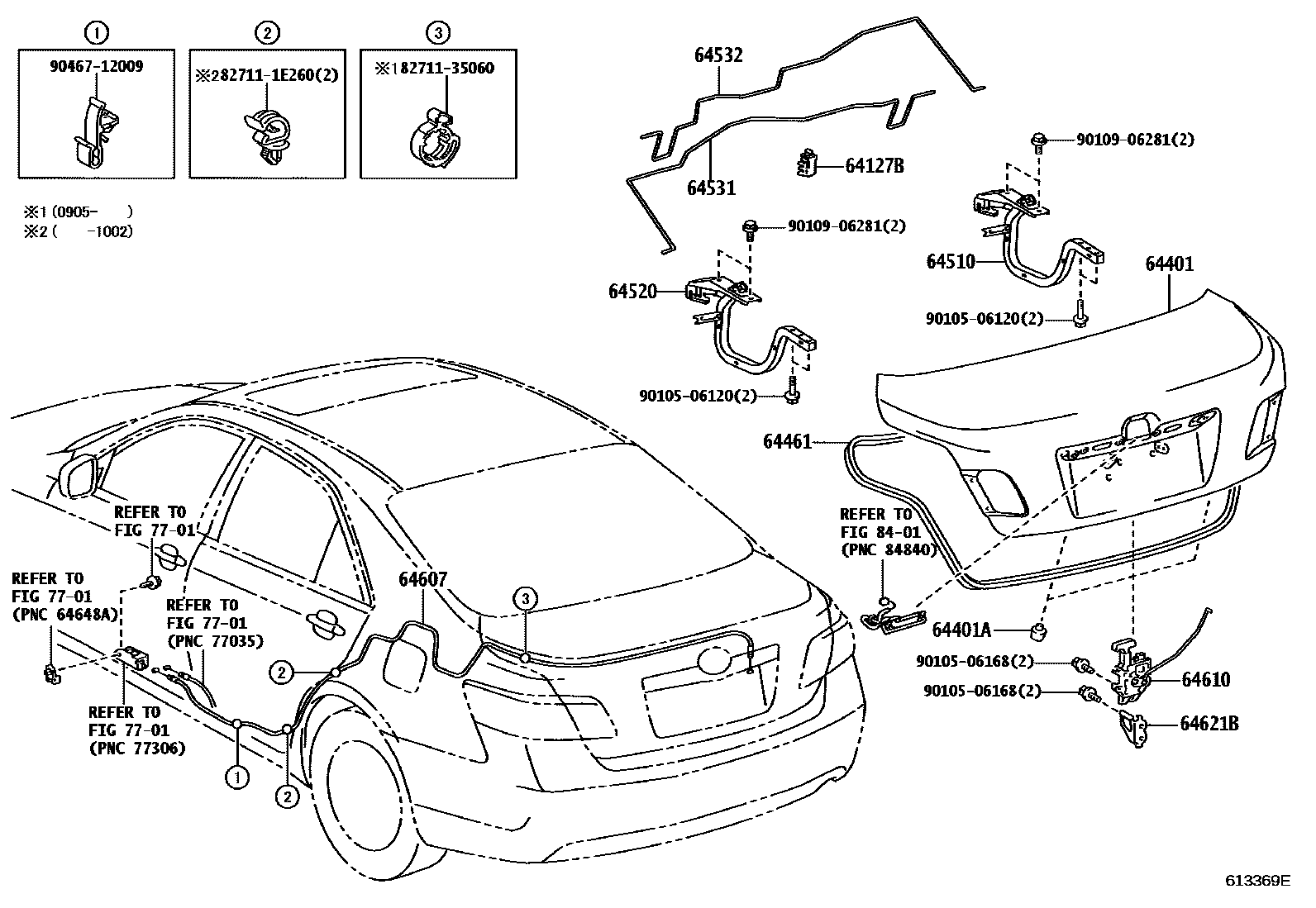 Toyota CAMRY 行李箱门和行李箱锁 EPC diagram — 613369E