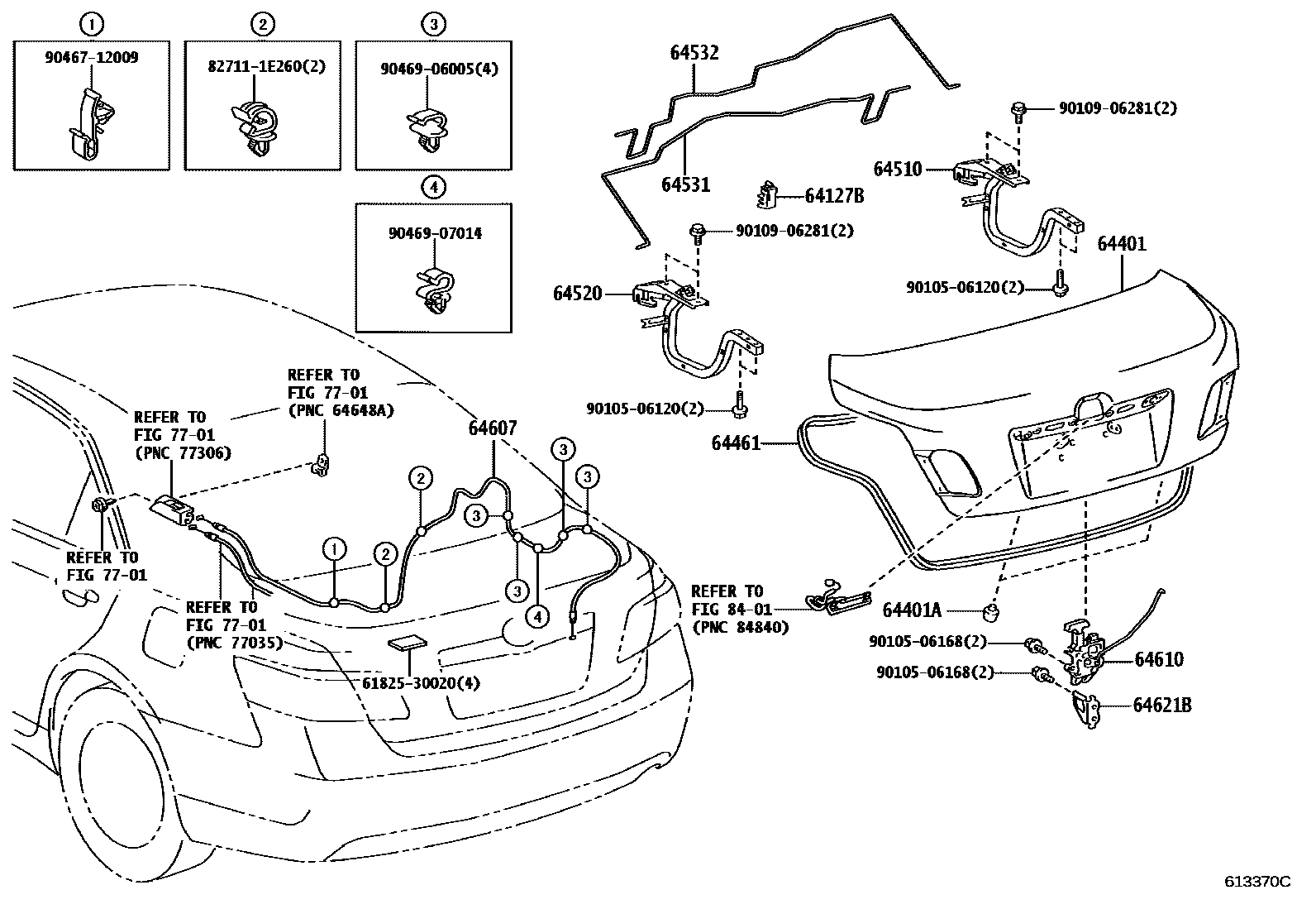 Toyota CAMRY 行李箱门和行李箱锁 EPC diagram — 613370C
