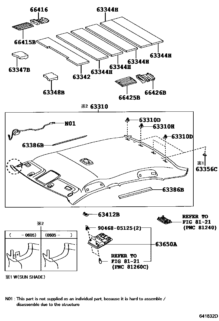 Toyota CAMRY 车顶内衬和消声垫 EPC diagram — 641832D
