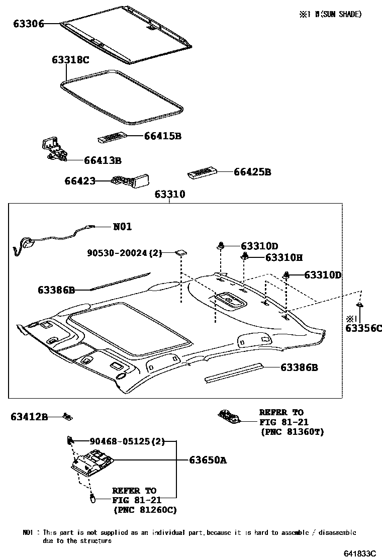 Toyota CAMRY 车顶内衬和消声垫 EPC diagram — 641833C