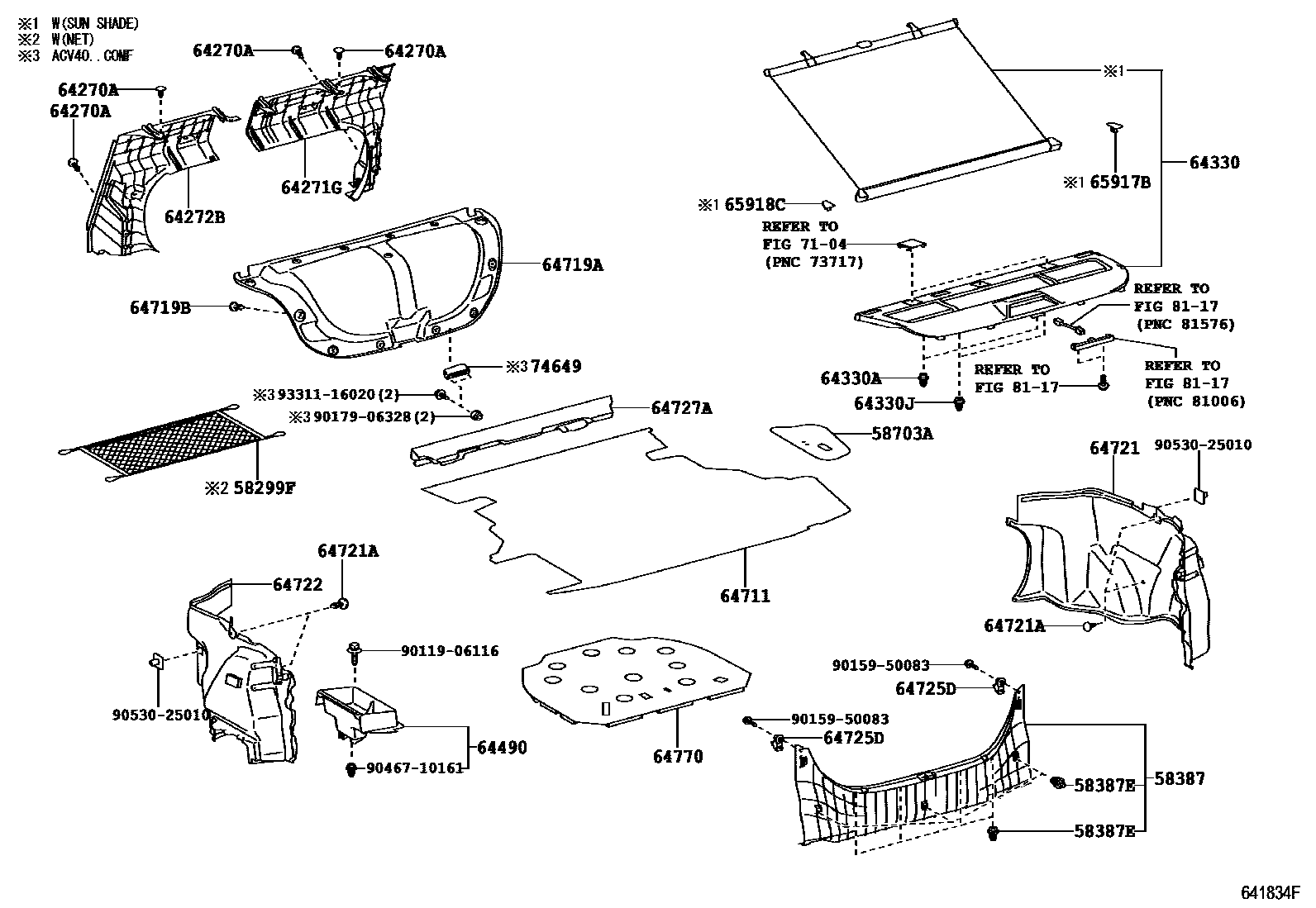 Toyota CAMRY 杂物箱板和行李箱垫 EPC diagram — 641834F