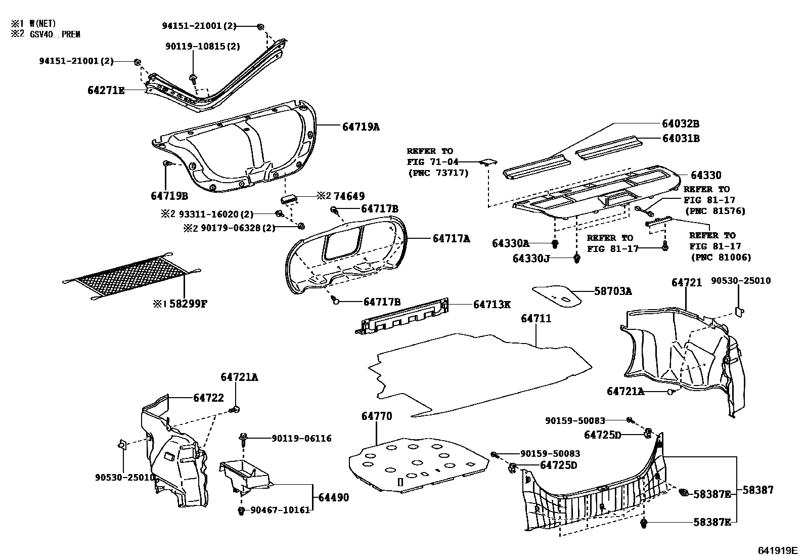 Toyota CAMRY 杂物箱板和行李箱垫 EPC diagram — 641919E