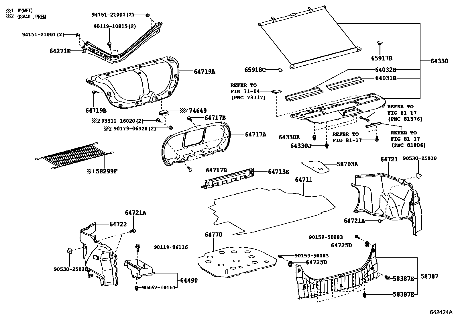 Toyota CAMRY 杂物箱板和行李箱垫 EPC diagram — 642424A