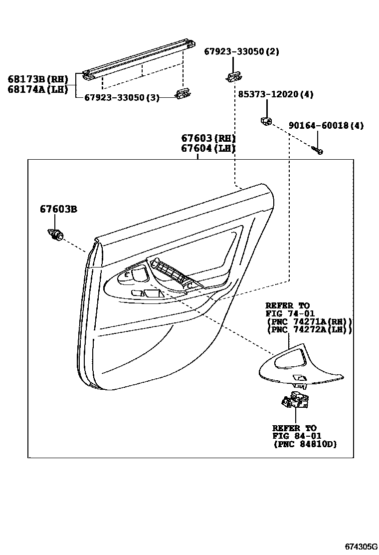 Toyota CAMRY 后门板和后门玻璃 EPC diagram — 674305G
