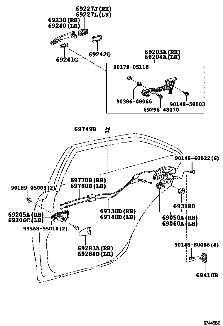Toyota CAMRY 后门锁和后门把手 EPC diagram — 674498B