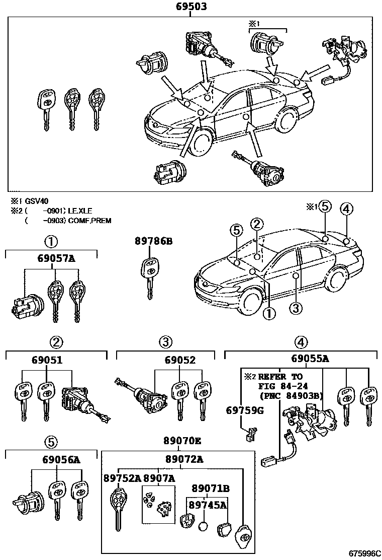 Toyota CAMRY 锁芯组件 EPC diagram — 675996C