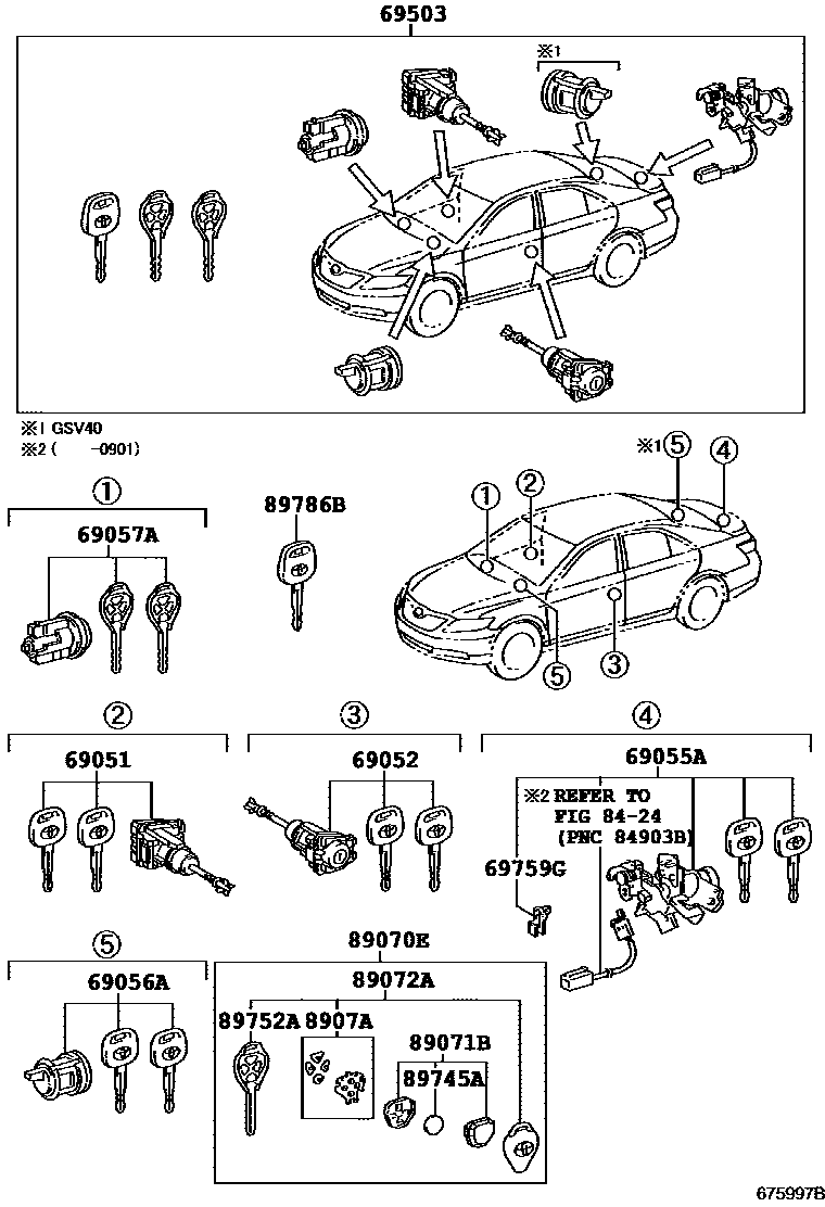 Toyota CAMRY 锁芯组件 EPC diagram — 675997B