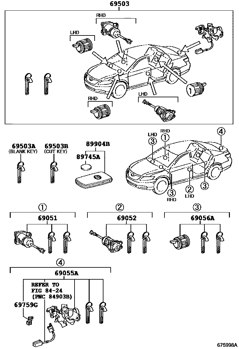 Toyota CAMRY 锁芯组件 EPC diagram — 675998A