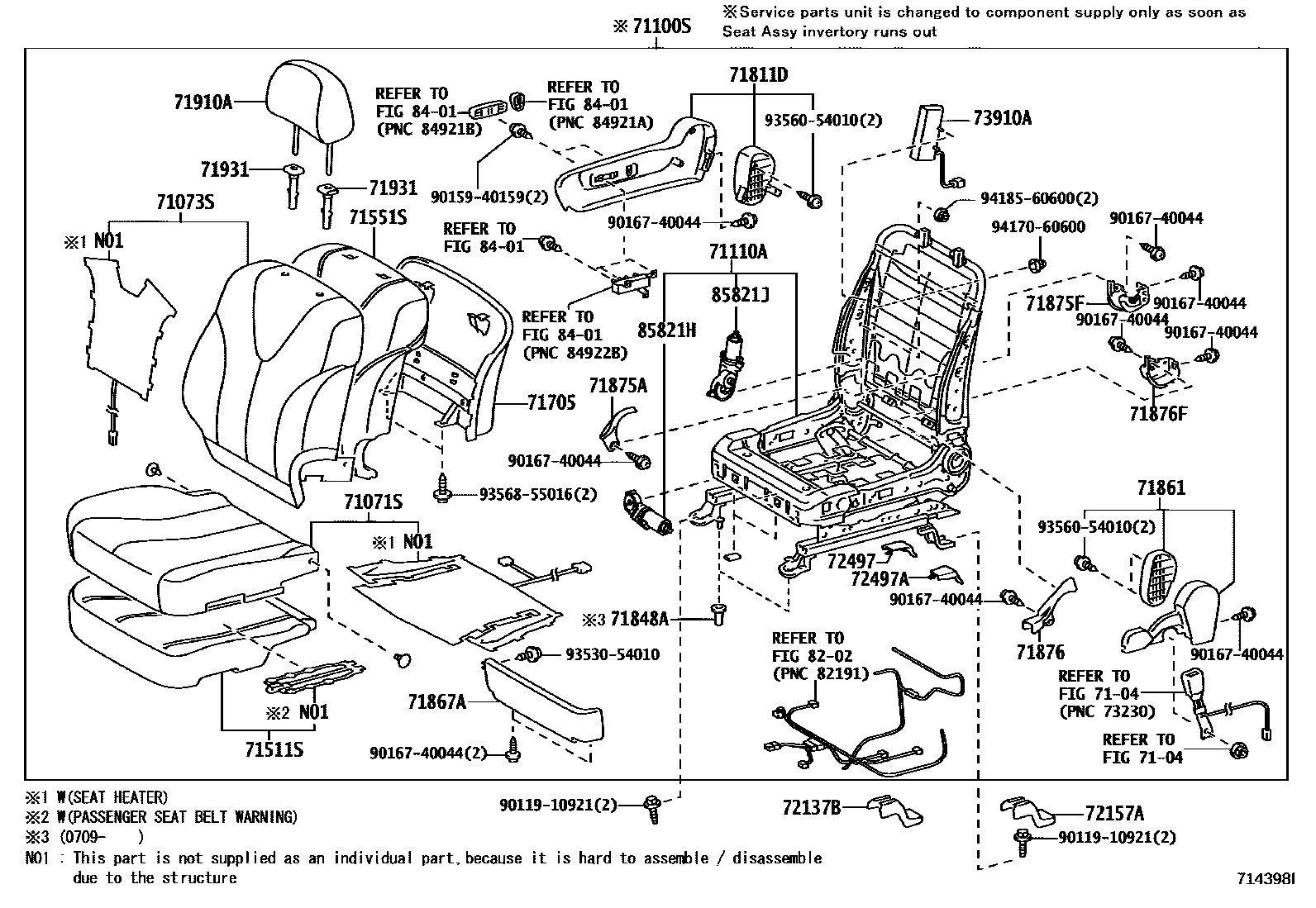 Toyota CAMRY 前排座椅和座椅滑轨 EPC diagram — 714398I