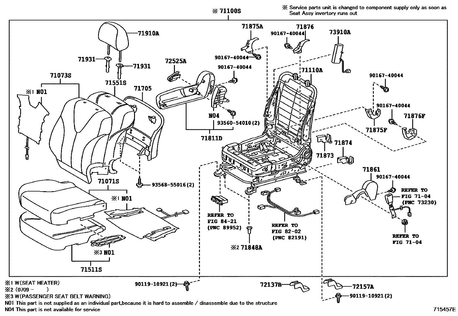 Toyota CAMRY 前排座椅和座椅滑轨 EPC diagram — 715457E