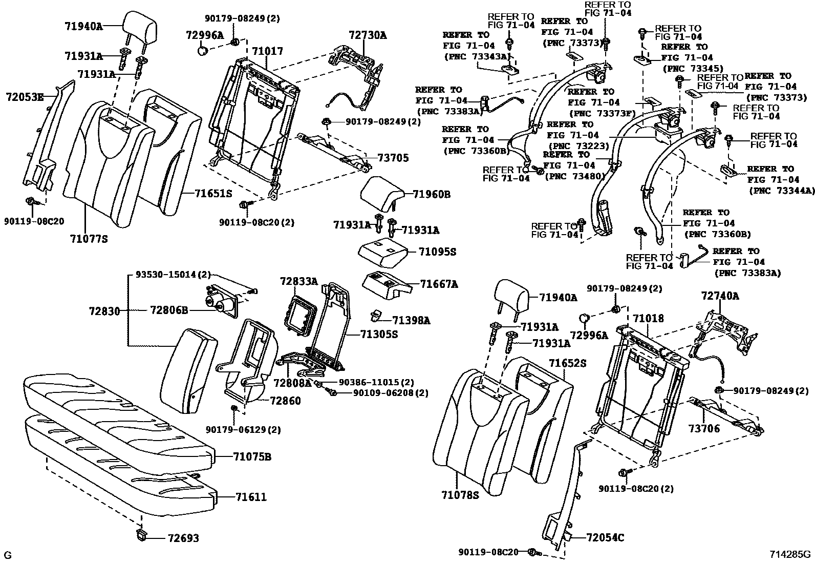 Toyota CAMRY 后排座椅和座椅滑轨 EPC diagram — 714285G