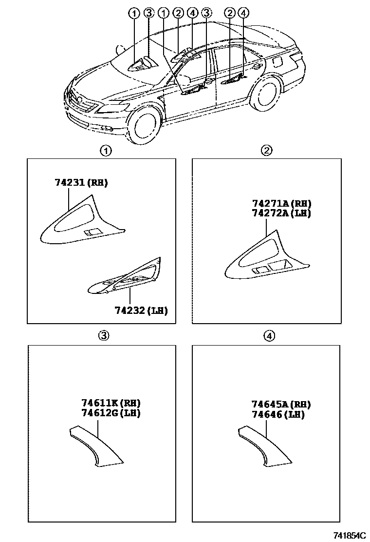 Toyota CAMRY 扶手和遮阳板 EPC diagram — 741854C