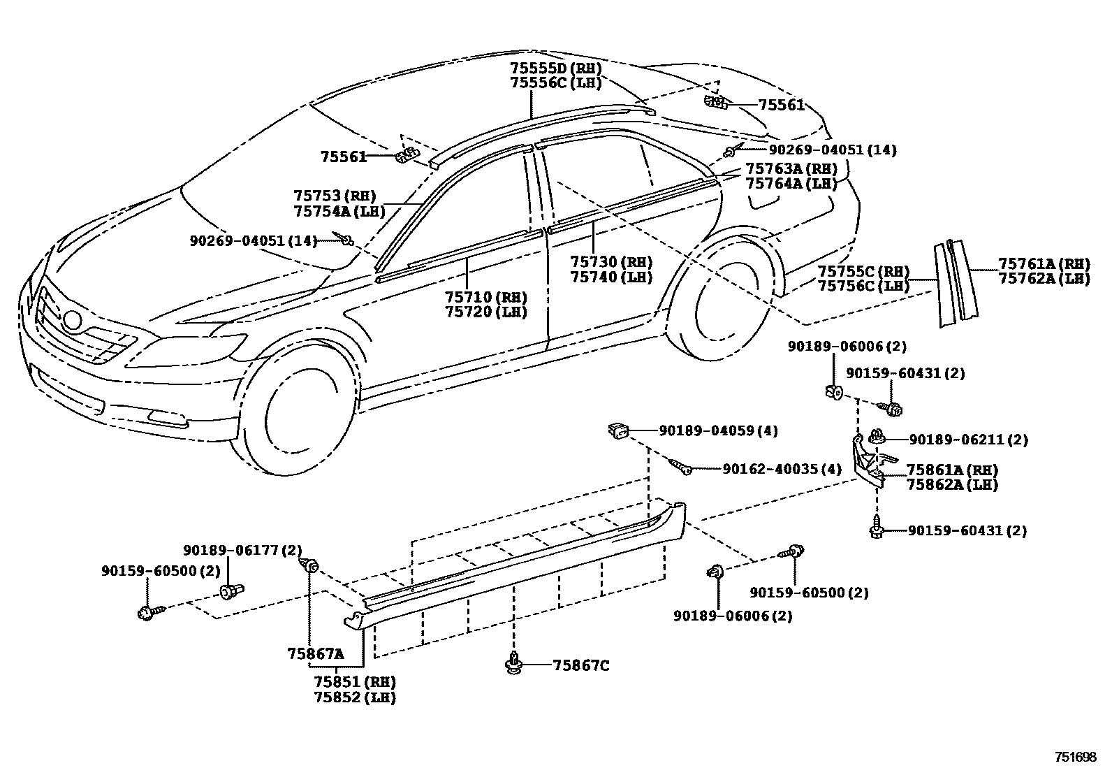 Toyota CAMRY 侧防护条 EPC diagram — 751698