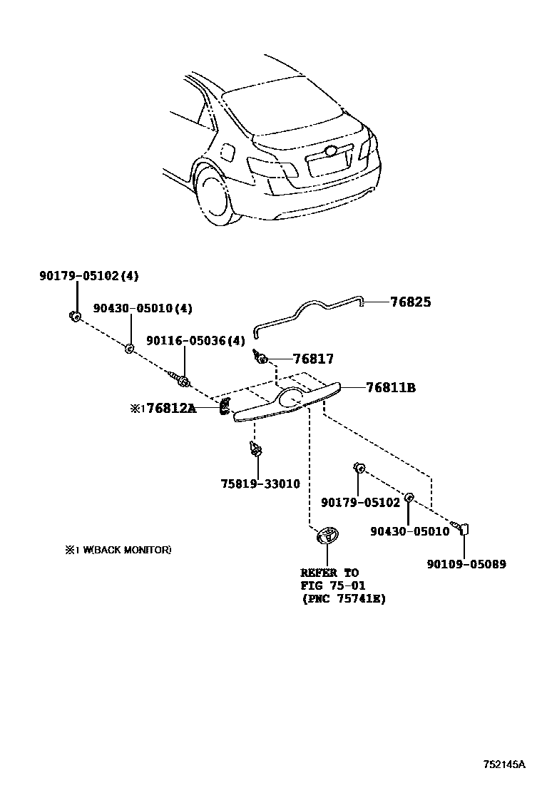 Toyota CAMRY 后防护条 EPC diagram — 752145A