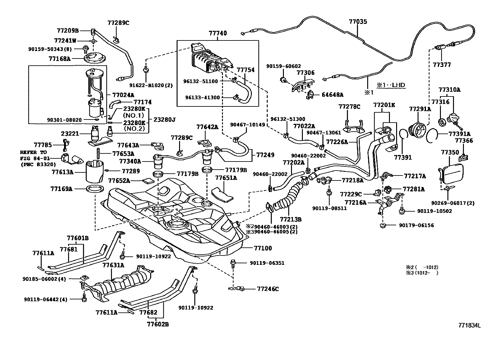 Toyota CAMRY 燃油箱和燃油管 EPC diagram — 771834L