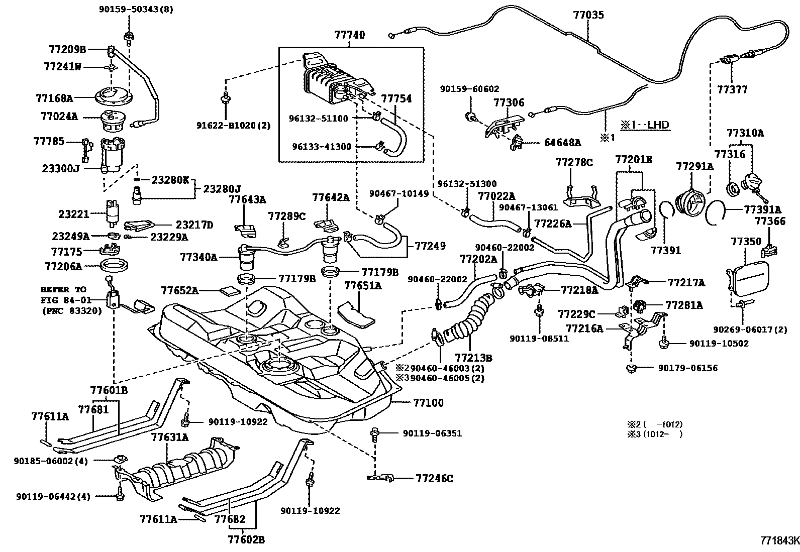 Toyota CAMRY 燃油箱和燃油管 EPC diagram — 771843K