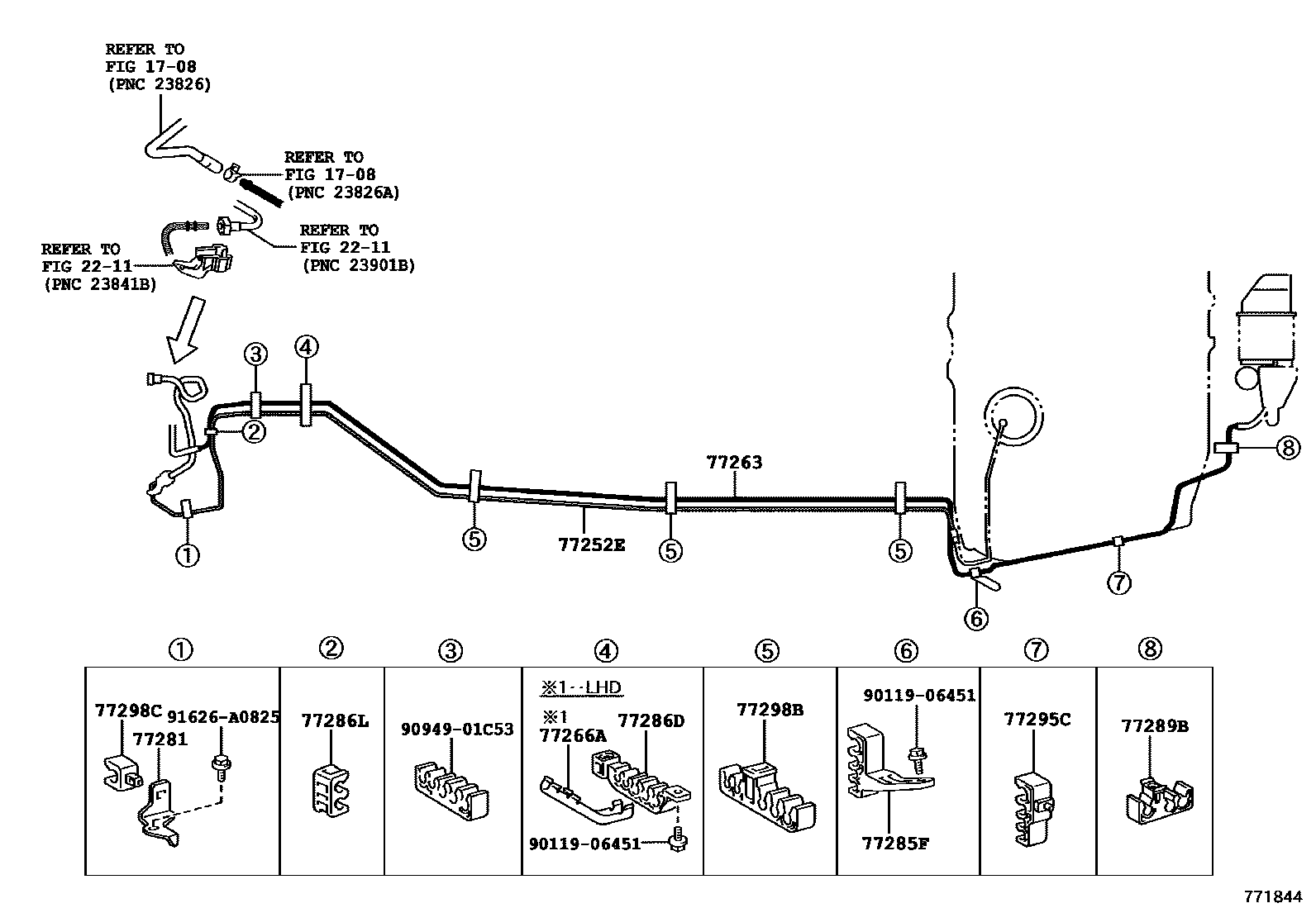 Toyota CAMRY 燃油箱和燃油管 EPC diagram — 771844
