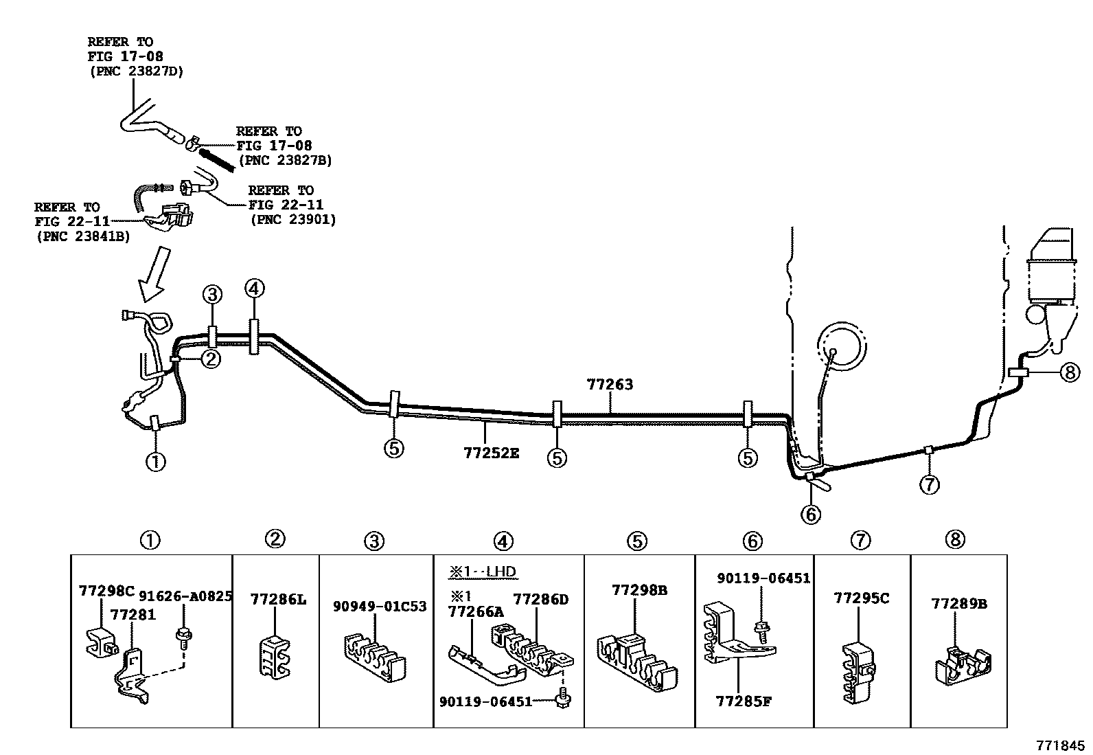 Toyota CAMRY 燃油箱和燃油管 EPC diagram — 771845